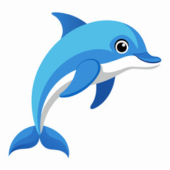 Fototapeta premium Cartoon illustration of a blue dolphin jumping out of the water
