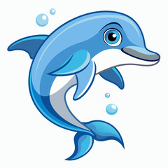Cartoon Dolphin Leaping Out of the Water with Bubbles