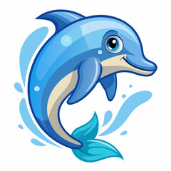 Fototapeta premium Cartoon Blue Dolphin Leaping Through Water