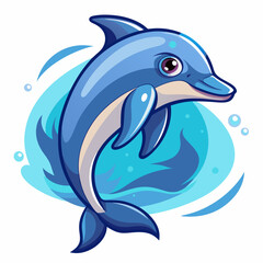 Fototapeta premium Cartoon Blue Dolphin Leaping Out of the Water