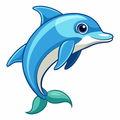 Cartoon Illustration of a Blue Dolphin Leaping