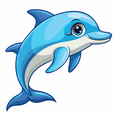 Obraz premium Cartoon Illustration of a Blue Dolphin Jumping