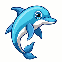 Obraz premium Cartoon illustration of a blue dolphin leaping out of the water