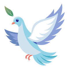 Obraz premium A Blue Dove Carrying a Green Olive Branch in Flight