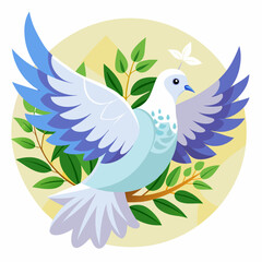 Fototapeta premium White Dove of Peace with Olive Branch and Flower