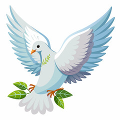 Obraz premium White Dove with Olive Branch Flying in Flight