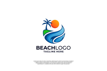 Tropic beach logo design with colorful style