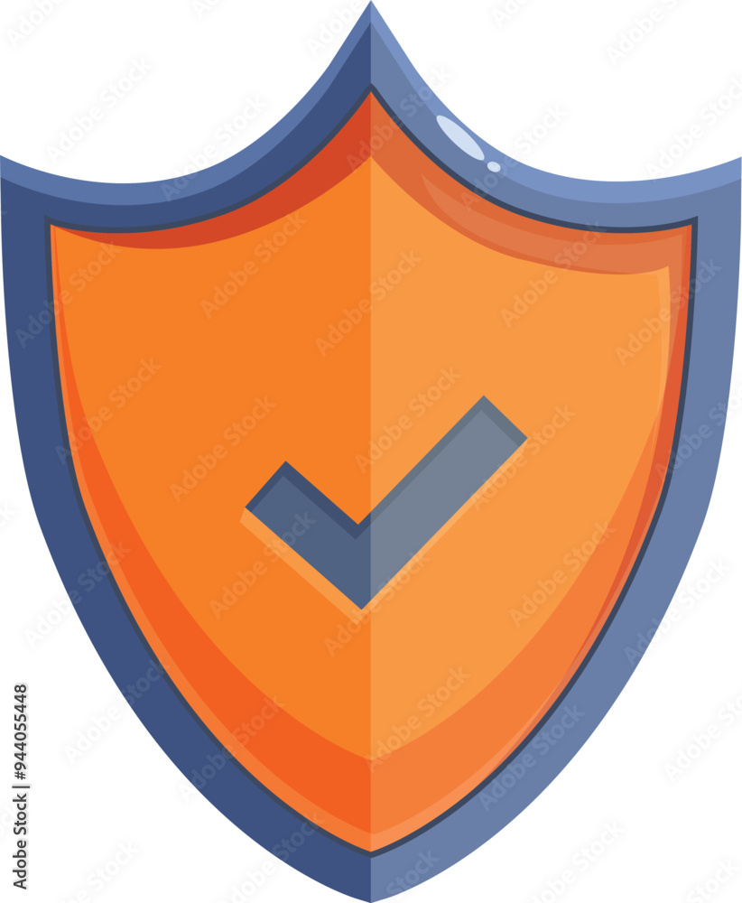 Poster orange shield displaying check mark, representing the concept of security and protection