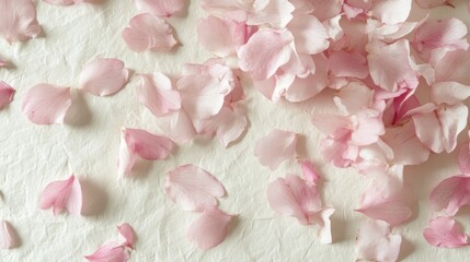 Light and delicate Japanese paper textured with sakura petals scattered gently on the surface, creating a soft and serene background.