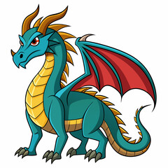 Naklejka premium Cartoon Blue Dragon with Red Wings