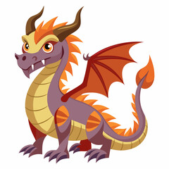 Naklejka premium Cartoon Dragon with Orange and Yellow Scales and Red Wings