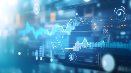 Close-up digital screen showing line graph with fluctuating trends, representing cancer statistics and data visualization for medical analysis.
