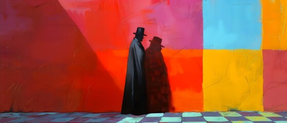 Mysterious Figure Against Vibrant Graffiti Wall - Urban Art Concept. Generative AI