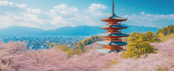 The Yasaka Pagoda in Kyoto, Japan during full bloom cherry blossom in spring