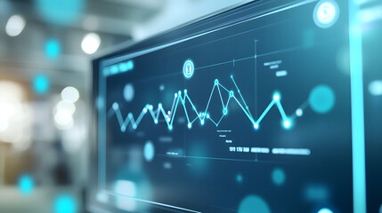 Close-up digital screen showing line graph with fluctuating trends, representing cancer statistics and data visualization for medical analysis.