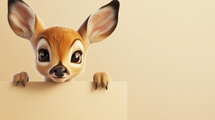 Obraz premium text space for advertising with funny part as portrait of a cute bambi peeking over a colored panal