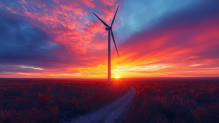 Obraz premium Wind Turbine at Sunset.