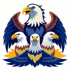 Obraz premium Three Bald Eagles with Spread Wings and Yellow Beaks