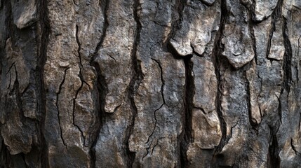 Close up view rugged texture of tree bark, ideal for nature themed design projects and backgrounds