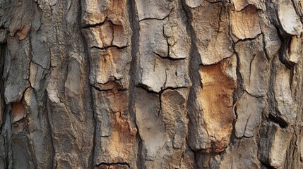 A detailed closeup view of rough tree bark that highlights intricate textures