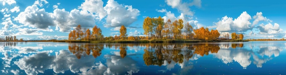 Obraz premium Autumn Reflections on a Calm Lake