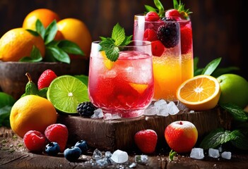 colorful vibrant beverage ingredients beautifully arranged textured background showcasing freshness flavor, drink, cocktail, smoothie, tea, coffee, juice