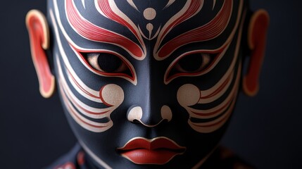 japanese traditional art, exquisite kabuki mask meticulously crafted, symbolizing the dramatic artistry of traditional japanese theater with mesmerizing detail