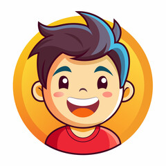 Obraz premium Cartoon Illustration of a Smiling Boy with Blue Highlights in His Hair