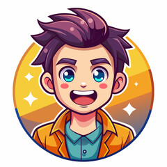 Smiling Anime Boy with Teal Shirt and Orange Jacket