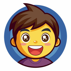 Happy Cartoon Boy with Brown Hair and Purple Shirt