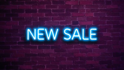 neon backlit style of the word new sale on a brick wall background