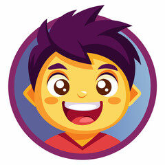 Happy Cartoon Boy with Spiky Purple Hair and Big Smile