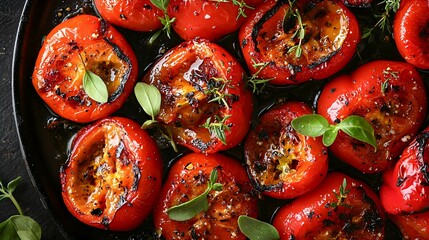 Roasted Red Bell Peppers with Herbs and Spices