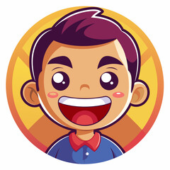 Obraz premium Cartoon Illustration of a Smiling Boy with Purple Hair