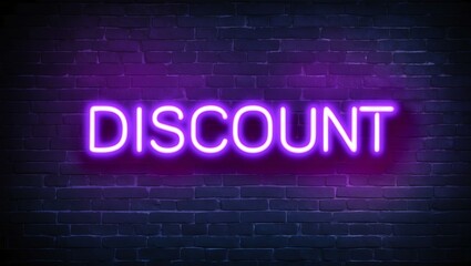 neon backlit style of the word discount on a brick wall background