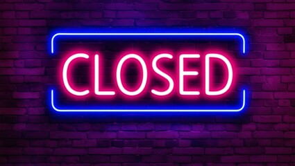 Obraz premium neon backlit style of the word closed on a brick wall background