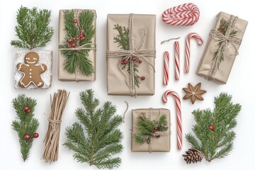 Gifts with rope and decorations for Christmas