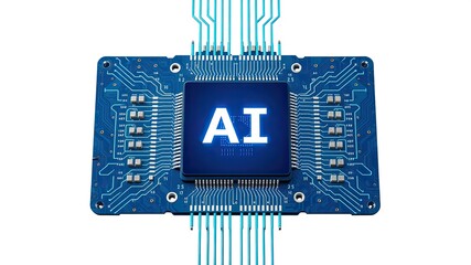electronic circuit board with processor Ai isolated transparent background 