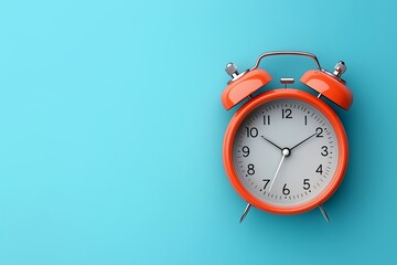 Red alarm clock on blue background