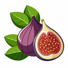 Whole and Sliced Figs with Green Leaves