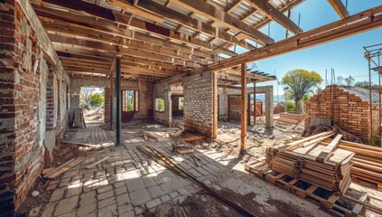 Construction site of a rustic house