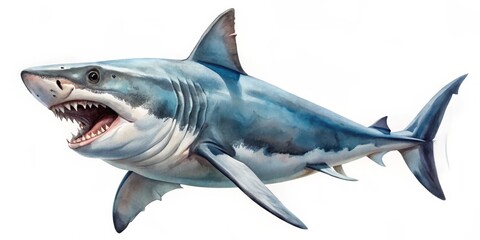 Naklejka premium Watercolor Great White Shark A Close-Up Perspective of the Apex Predator