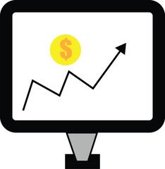 monitor with graph line white background grow business stock market icon  graph stock market trading investment. chart trend profit income. vector
