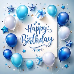 Happy birthday greeting vector design Birthday greeting text with blue and white inflatable