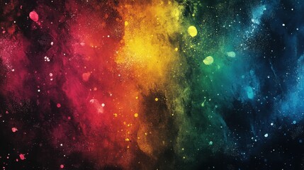 Bold abstract grunge background with dynamic paint splashes in vivid colors, creating a chaotic and energetic artistic vibe.