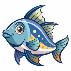 Cartoon Illustration of a Blue and Yellow Fish with Big Eyes