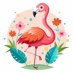 Pink Flamingo Standing on One Leg in a Tropical Setting