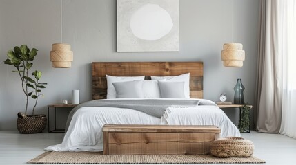 Serene Coastal Retreat - Stylish Minimal Bedroom with Cozy Bedding and Relaxing Vibes