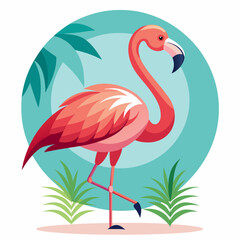 Obraz premium Pink Flamingo Standing on One Leg in a Tropical Setting