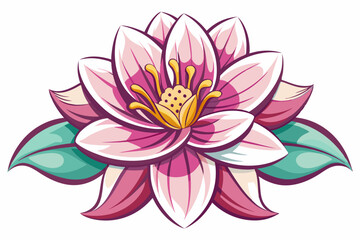 Obraz premium Pink and White Flower with Green Leaves